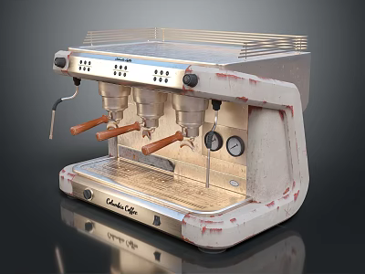 Vintage Electronic Espresso Machine With Stainless Steel Body And Retro Wooden Handles 3d model