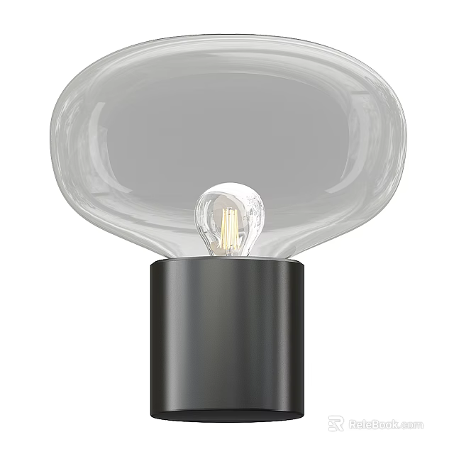 Modern Glass Table Lamp With Transparent Globe Shade And Black Cylindrical Base 3d model 