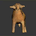 Orange Standing Sheep Sculpture With Textured Body And Curved Horns Design