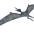 Prehistoric Pterosaur Flying With Large Wings Long Beak And Blue Head