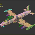 Green Yellow Camouflage Aerospace Military Aircraft With Wing Mounts And Gray Background
