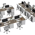 Modern Office Desks With Computer Monitors And Ergonomic Office Chairs Setup 3d model