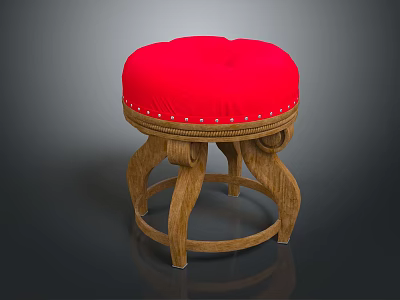 Traditional Style Sofa Stool With Red Upholstered Seat And Carved Wooden Legs 3d model