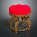 Traditional Style Sofa Stool With Red Upholstered Seat And Carved Wooden Legs
