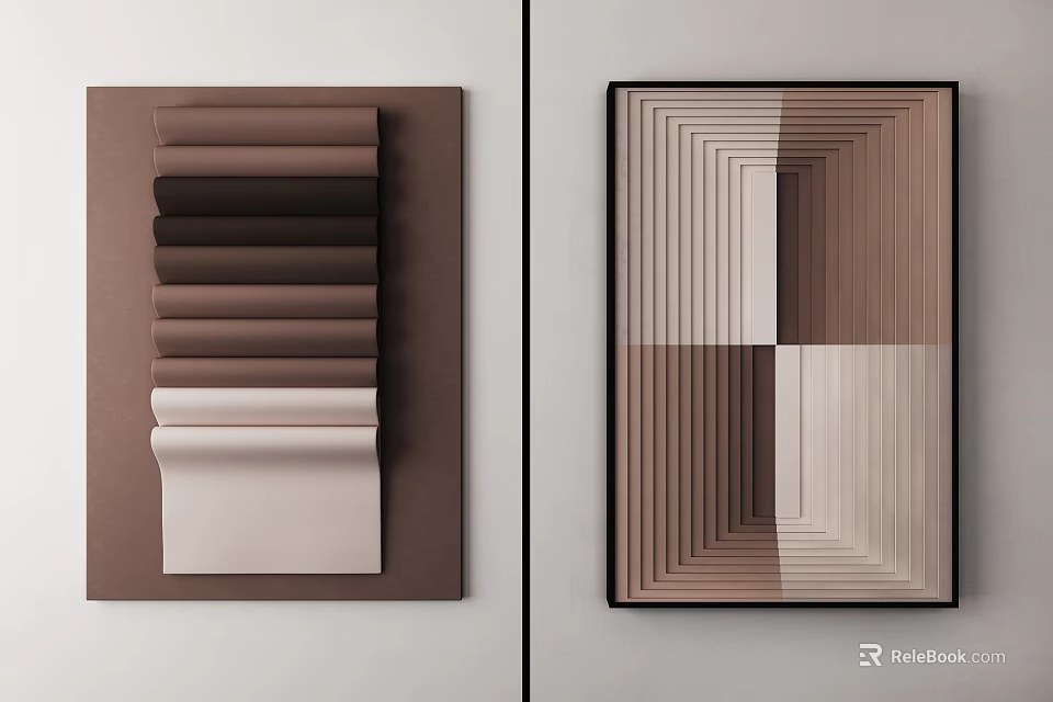 Modern Geometric Wall Decor With 3D Textured Patterns In Brown And Beige Tones 3d model
