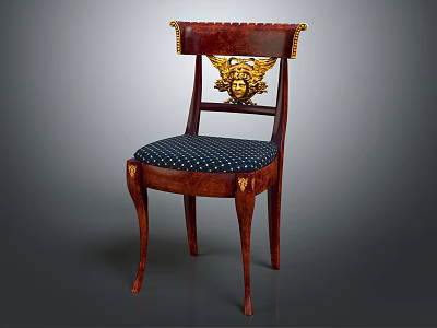 Classic Wooden Dining Chair with Gold Accents Eagle Head Motif and Blue Polka Dot Seat 3d model