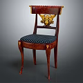 Classic Wooden Dining Chair with Gold Accents Eagle Head Motif and Blue Polka Dot Seat