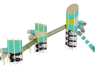 Colorful Playground Equipment With Tower Like Structures Turquoise Panels And Blue Slides 3d model