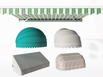 Various Awnings Styles Including Striped Dome Sloped and Colorful Designs 3d model