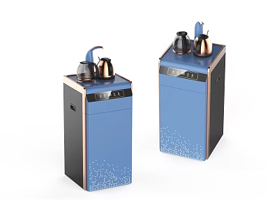 Two Modern Blue Household Appliances With Kettle And Cups On Top 3d model