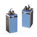 Two Modern Blue Household Appliances With Kettle And Cups On Top