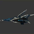 Futuristic Blue And White Aircraft Model With Sleek Design And Multiple Wings