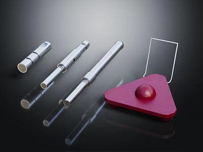Different Metal Hardware Tools Including Long Cylindrical And Red Triangular Shapes With Ball Design 3d model