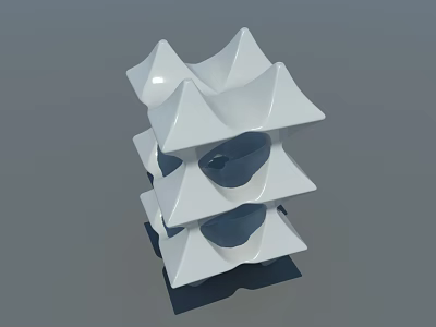 Abstract White Layered Geometric Sculpture With Hollow Sections And Modern Design 3d model