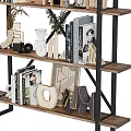 Stylish Modern Decorative Ornaments Set on Display Shelf with Books Vases Geometric Sculptures And Clock