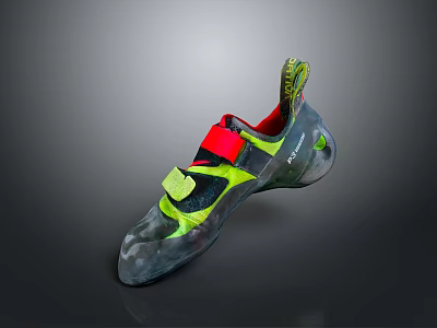 Professional Climbing Shoes With Green Red Straps And Grippy Sole For Rock Climbing 3d model