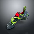 Professional Climbing Shoes With Green Red Straps And Grippy Sole For Rock Climbing