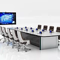 Modern Conference Room With White Top Silver Frame Conference Table And Brown Wheeled Office Chairs