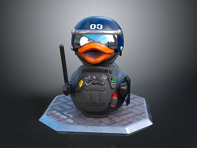 Tactical Duck Game Character with Helmet Number 00 Goggles Baton and Black Outfit 3d model