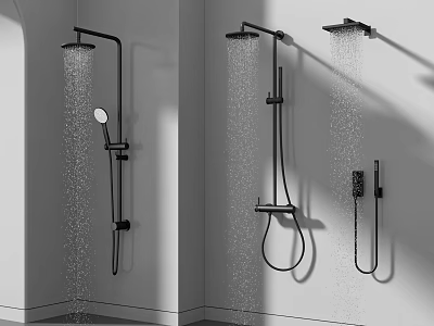 Modern Black Rainfall Shower System With Handheld Spray And Wall Mounted Design 3d model
