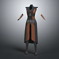 Sleeveless Robe With Black Brown Patchwork Design Belt Metal Buckles Arm Sleeves And Long Boots