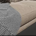 Modern Beige Two Seater Sofa With Gray Pillows And Blanket On Black Legs