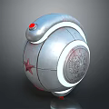 Silver Metallic Sphere with Red Star Red Button and Emblem Design 3d model