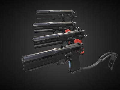 Modern Multiple Pistols With Black And Red Components And Long Barrels Design 3d model