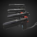Modern Multiple Pistols With Black And Red Components And Long Barrels Design 3d model