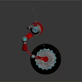 Detailed Red Single Wheeled Robot With Mechanical Antenna And Camera Design