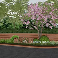 Wooden Scenic Wall in Tanghe Park with Green Trees Purple Flowering Tree and Lush Plants