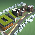 Modern Office Building Design With Glass Curtain Walls Metal Structure And Green Roof