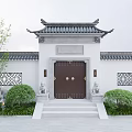 Traditional Chinese Entrance Gate With Ornate Roof Stone Lions Carved Windows And Steps