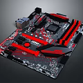 High Performance Gaming Computer Motherboard With Red Black Design Components Slots And Heat Sinks 3d model