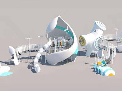 Safe Shell Shaped Kids Chair With Blue White Design For Playground 3d model