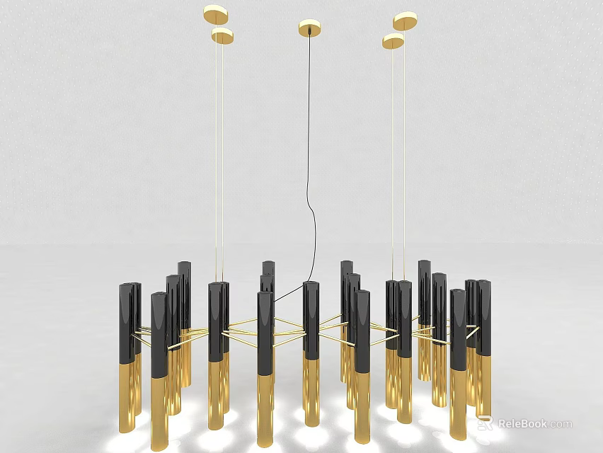 Modern Black and Gold Chandelier with Columnar Hanging Structure and Metallic Finish 3d model 