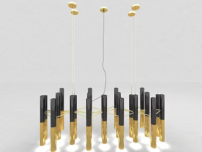 Modern Black and Gold Chandelier with Columnar Hanging Structure and Metallic Finish 3d model
