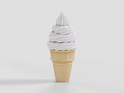 Delicious White Swirled Soft Serve Ice Cream In Crispy Waffle Cone 3d model