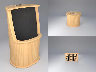 Curved Wooden Open Top Trash Bin With Grid Design For Daily Use 3d model