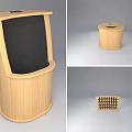 Curved Wooden Open Top Trash Bin With Grid Design For Daily Use