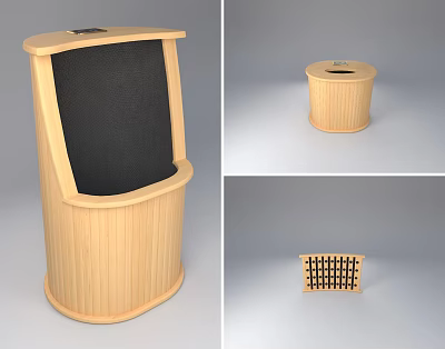 Curved Wooden Open Top Trash Bin With Grid Design For Daily Use 3d model