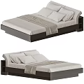 Modern Double Bed With Dark Frame Light Linen And Pillows In Bedroom