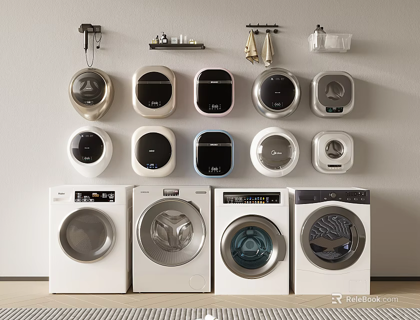 Modern Style Washing Machines With Wall Mounted And Floor Standing Designs 3d model 
