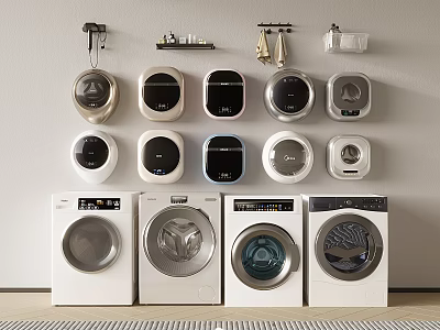 Modern Style Washing Machines With Wall Mounted And Floor Standing Designs 3d model