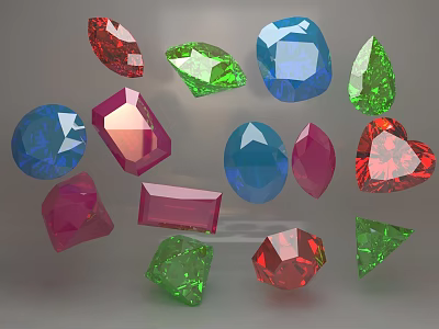 Colorful Gemstones with Different Shapes and Various Colors Scattered for Elegant Jewelry Design 3d model