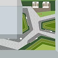 Serene Office Landscape With Lush Trees Green Lawns Geometric Beds And Paved Ground