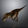 Realistic 3D Dinosaur Model With Brown And Orange Stripes In Standing Pose On Gray Background