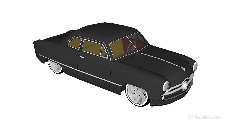 Black Vintage Classic Car with Sleek Body Lines Silver Wheels and Round Headlights 3d model 