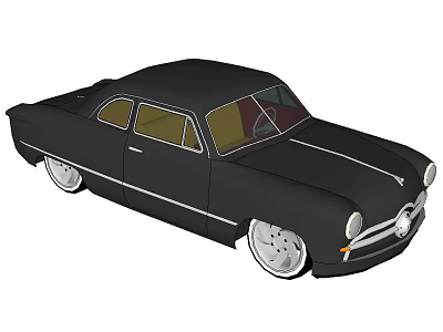 Black Vintage Classic Car with Sleek Body Lines Silver Wheels and Round Headlights 3d model