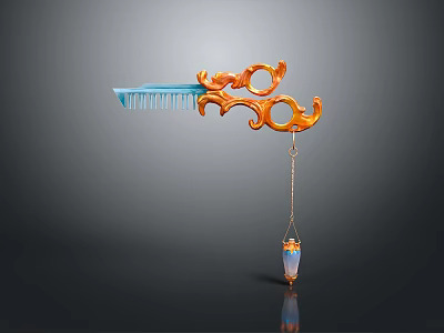 Woman Using Elegant Orange Hair Comb With Blue Teeth And Intricate Pattern Pendant 3d model